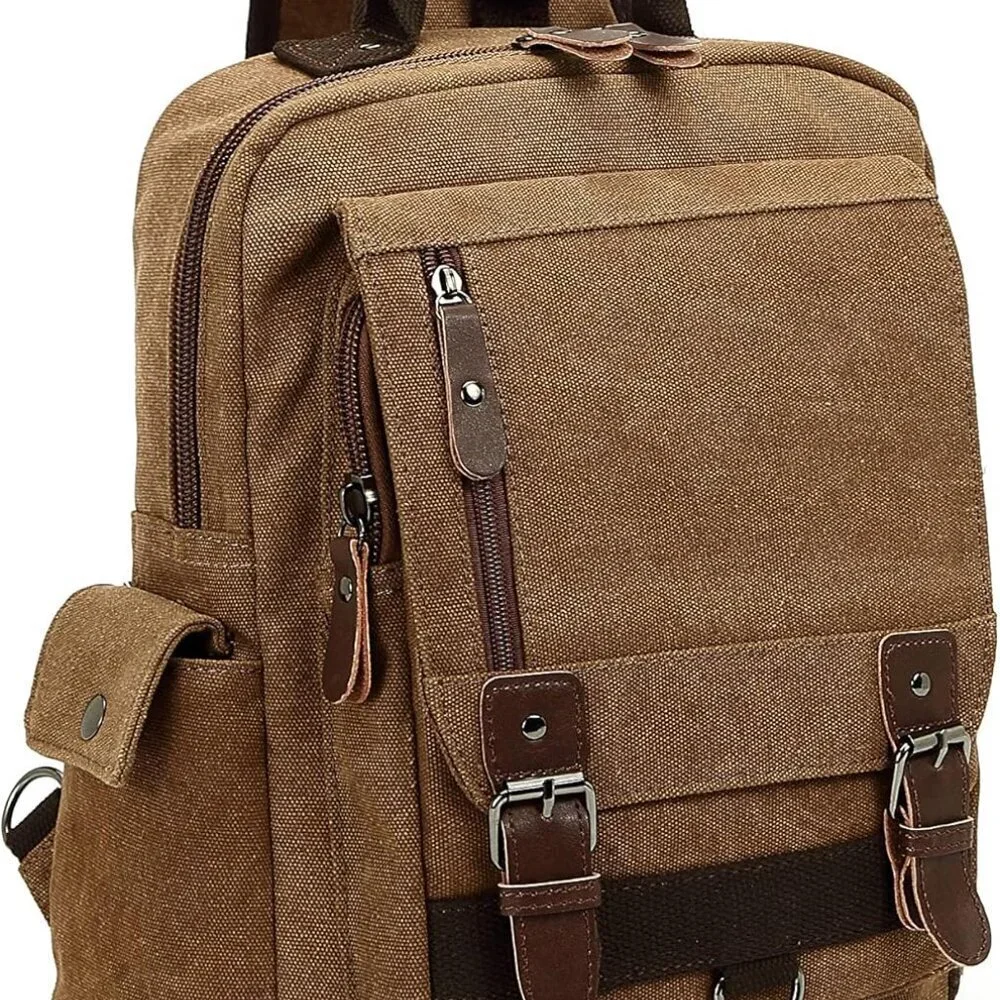 Canvas Messenger Bag Small Cotton Leather Crossbody Shoulder Handbag
